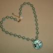 Glass Pearls and Vintage Button Pendant